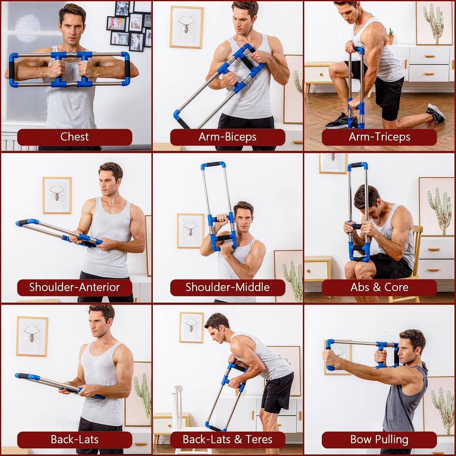 Push down Bar Machine - Chest Expander at Home Workout Equipment, Arm Exerciser Portable Spring Resistance Exercise Gym Kit for Home, Travel or Outdoors