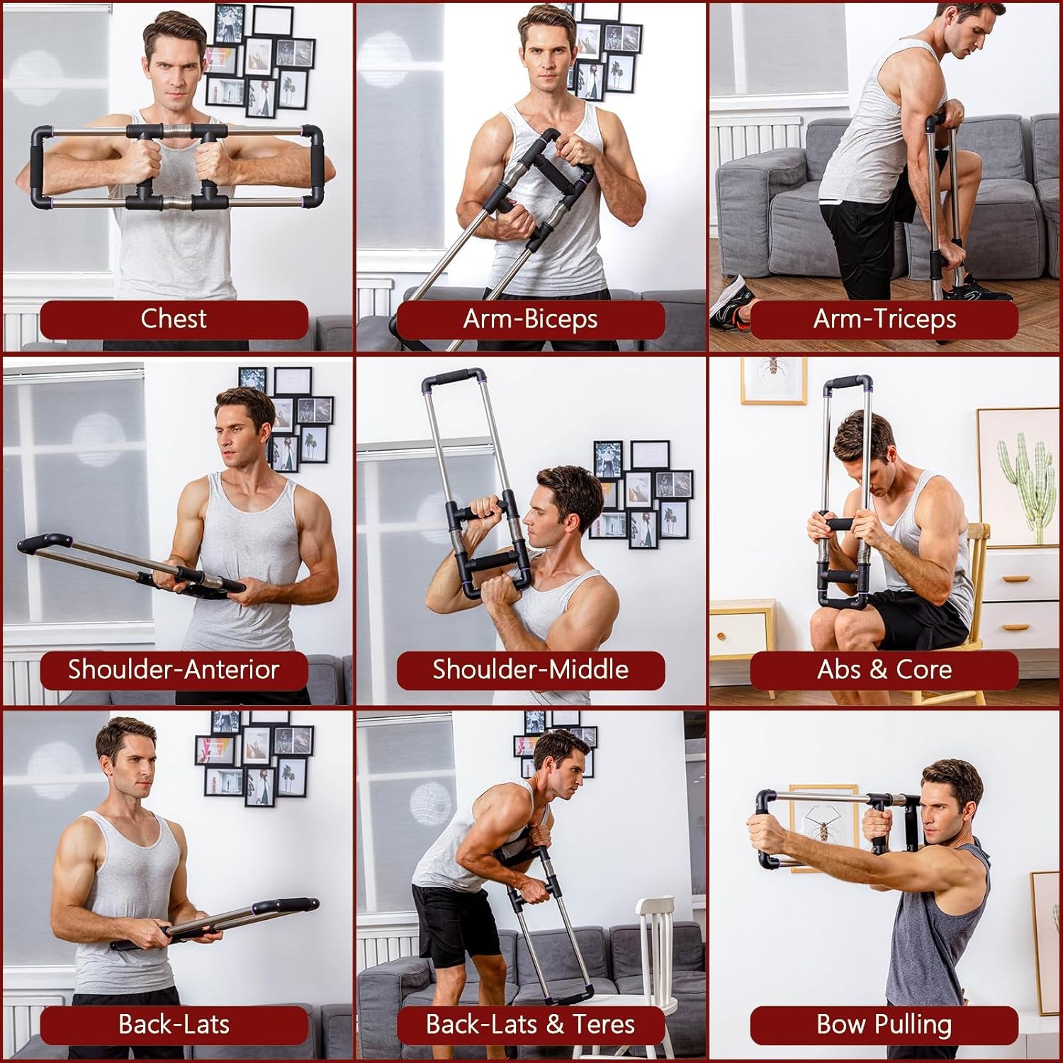 Push down Bar Machine - Chest Expander at Home Workout Equipment, Arm Exerciser Portable Spring Resistance Exercise Gym Kit for Home, Travel or Outdoors