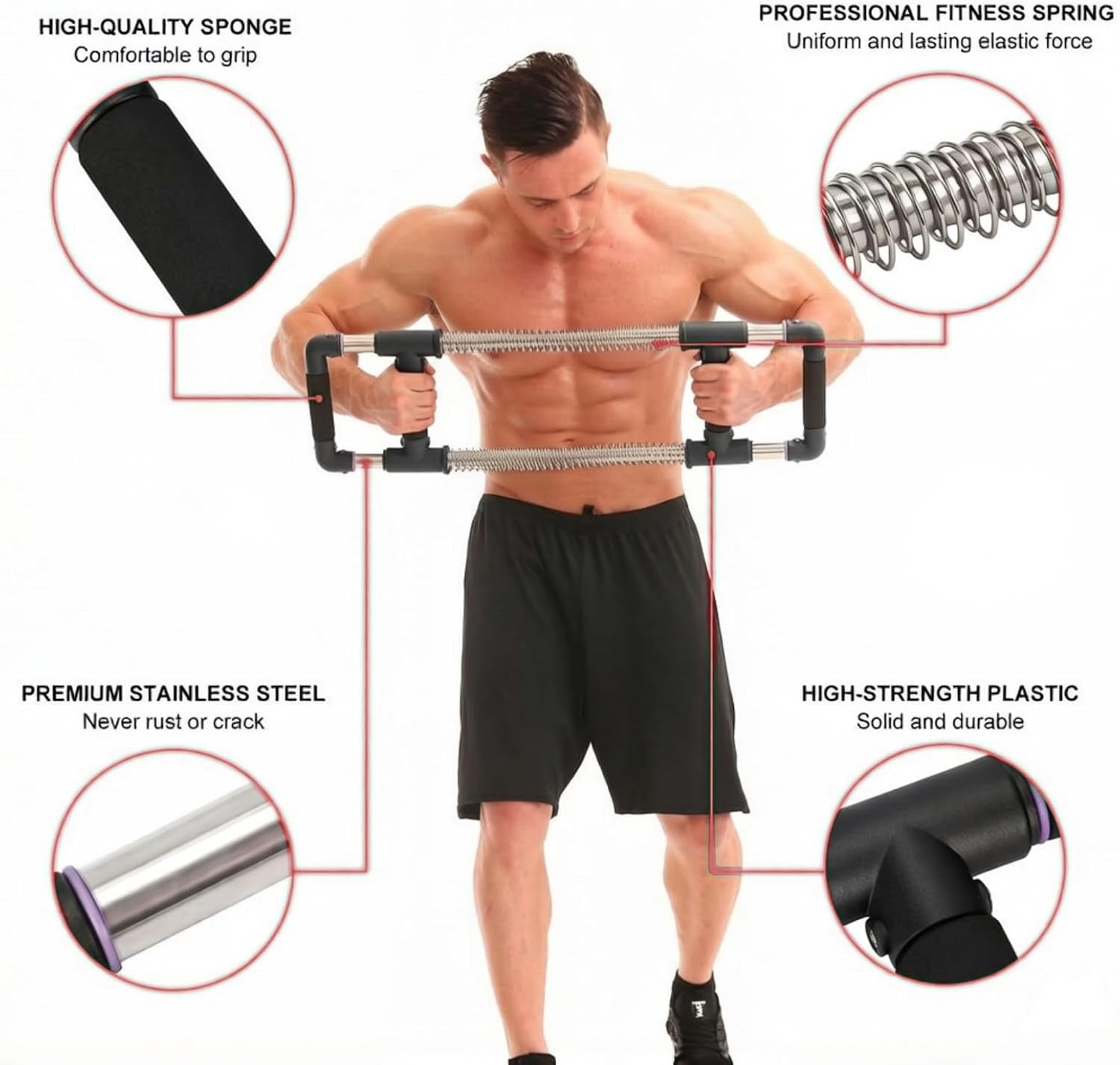 Push down Bar Machine - Chest Expander at Home Workout Equipment, Arm Exerciser Portable Spring Resistance Exercise Gym Kit for Home, Travel or Outdoors